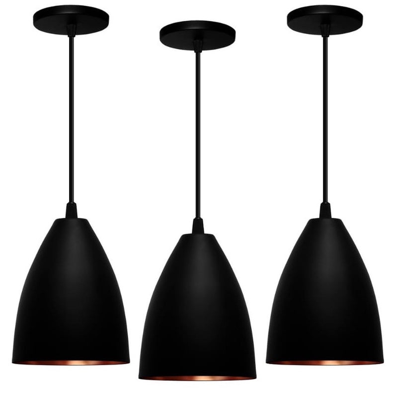 Kit com 3 Luminárias Pendentes Cone Preto